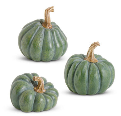 Set of 3 Green Resin Pumpkins