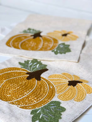 Linen Table Runner with Embroidered Pumpkins